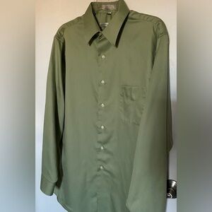 Geoffrey Beene Sateen Wrinkle Free Lt Green Button Up Collar Shirt Size 16 34/35